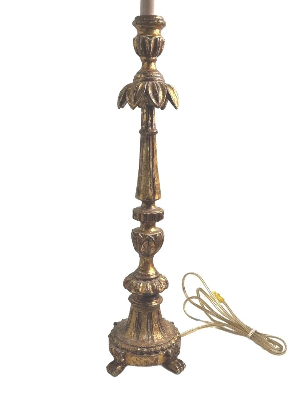 Vintage Hollywood Regency Gold Gilded Candlestick Table Lamp